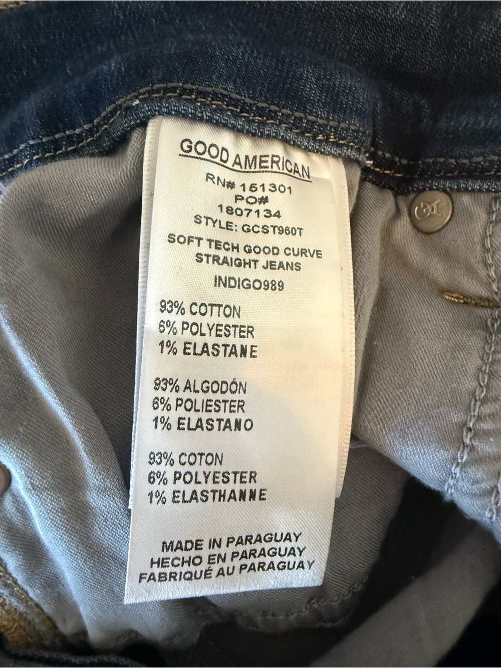 Good American Good Curve Straight Jeans Size 14/32 NWT High Rise Indigo - Picture 10 of 10